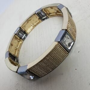 Vintage Estate Mid Century Style Gold & Silver Tone Stretchy Metal Bracelet